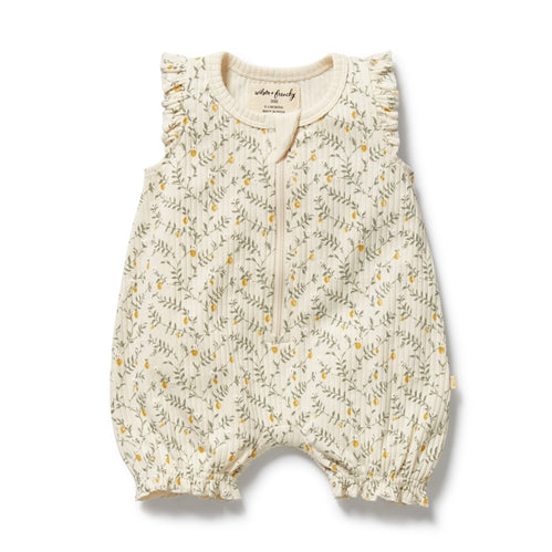Lemon Leaf Organic Ruffle Zipsuit