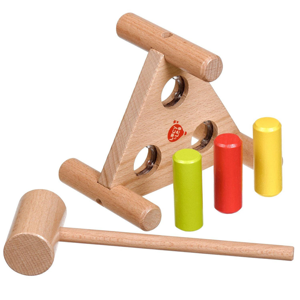 Hammer and peg knocker triangle wooden toy