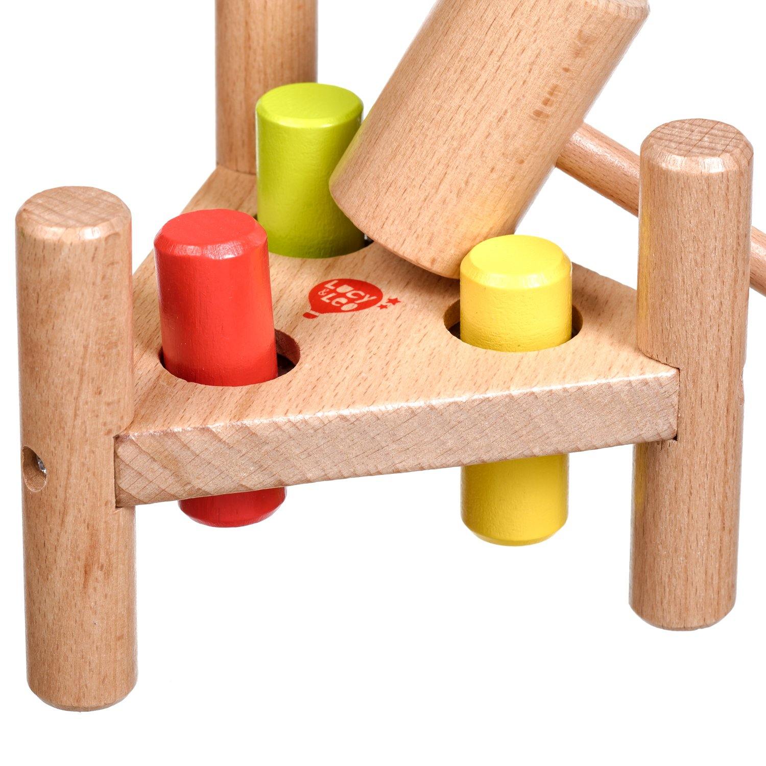 Hammer and peg knocker triangle wooden toy