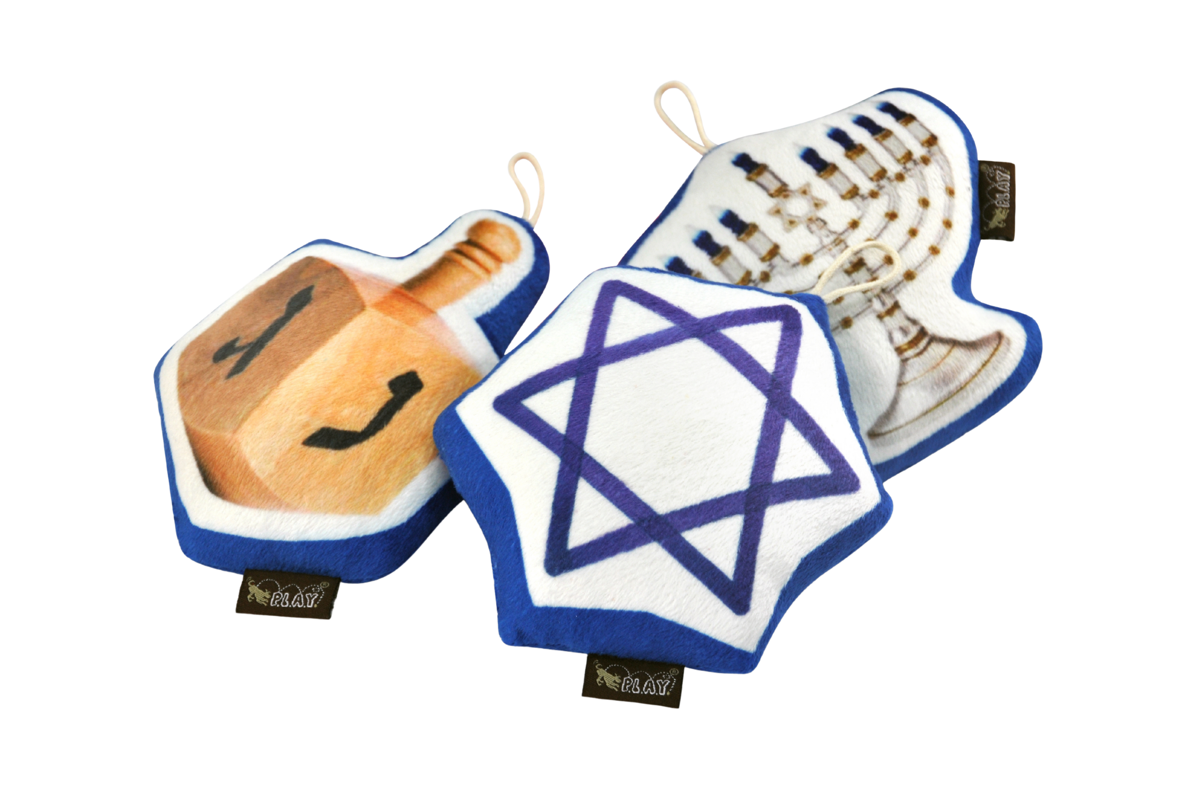 Hanukkah Holiday Collection - Star of David. Dreidel. Menorah (Three Plush Toys)